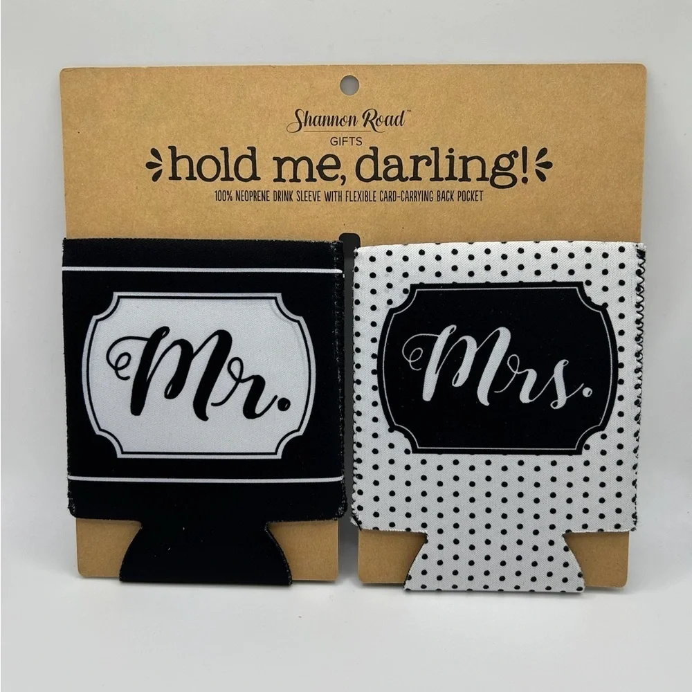 Mr. and Mrs. Black and White Drink Sleeve Set - Bridal Gift